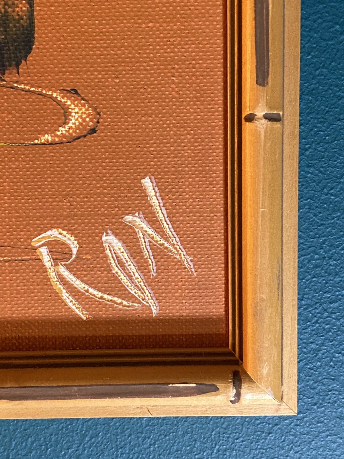 MCM Tiki Painting In Bamboo Style Frame By Ron 11” X 21”