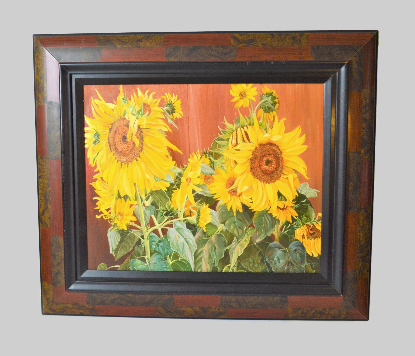 Oil Painting Canvas Yellow Chrysanthemum Flowers Landscape Artist Johnson 1930s