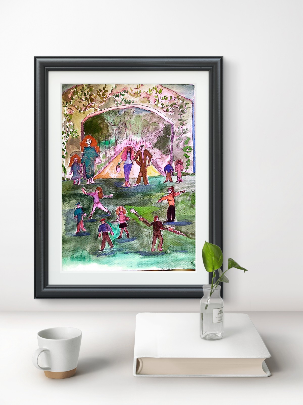 Saturday In The Park Abstract Expressionist Original Watercolor Painting 5×7