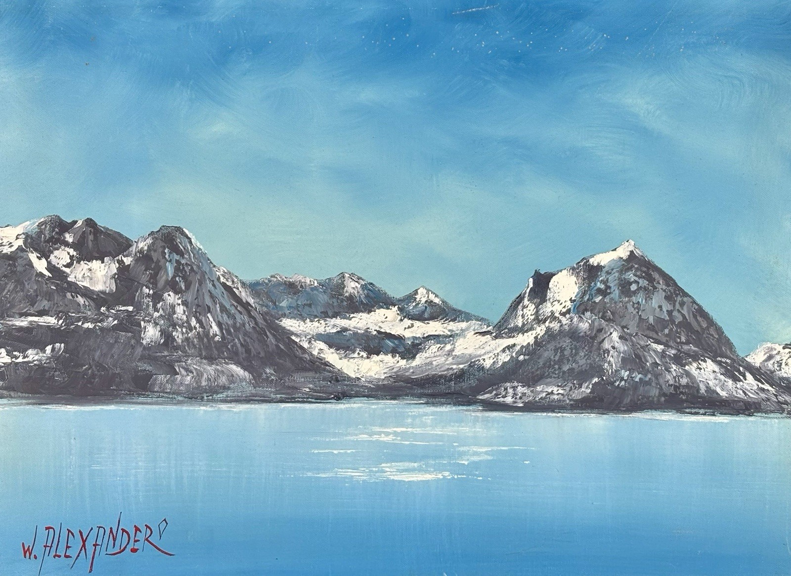 William Alexander Oil Landscape, PBS TV Painting Bob Ross Teacher Mountains Blue
