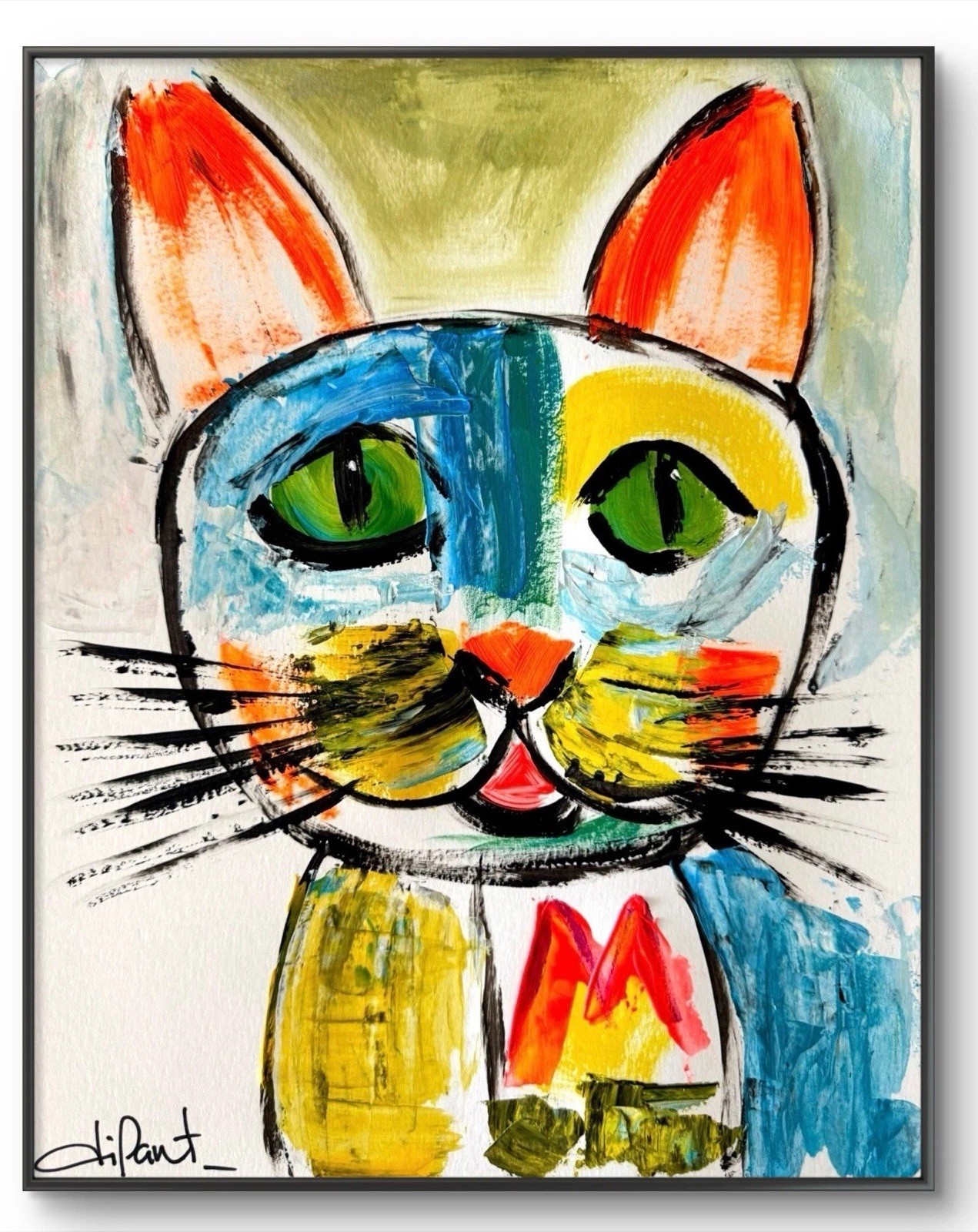 Cat Original Art 11×14 Paper Abstract Expressionist Fine Art Modern Home Decor