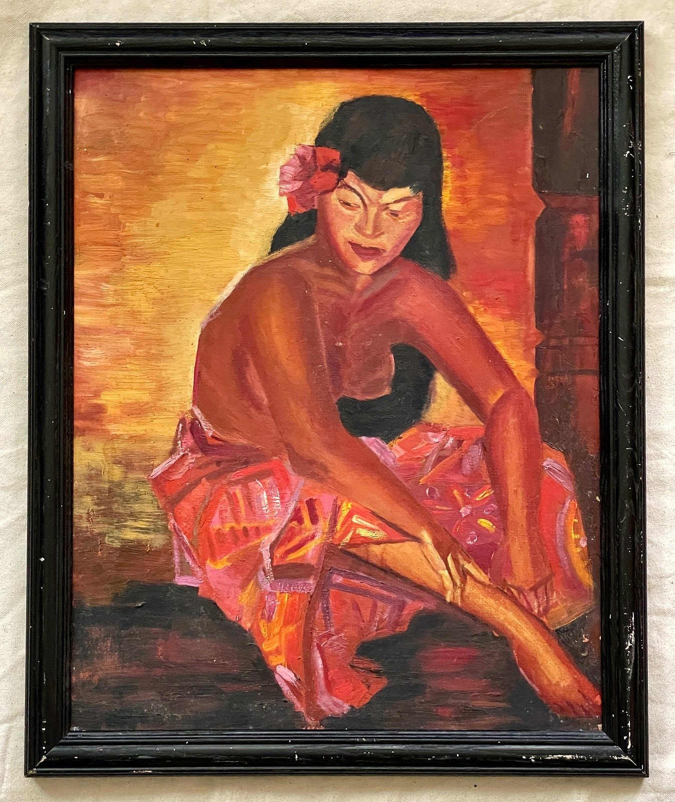 Vintage MCM Polynesian Girl Portrait Oil Painting By / Attributed Baron Von Nagy
