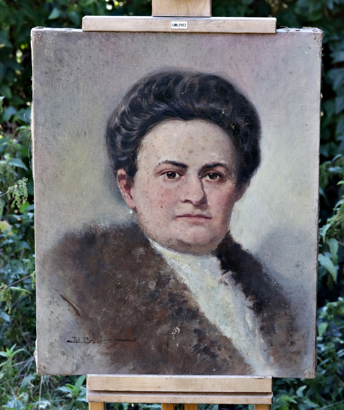 Portrait of A Woman – Antique Oil Painting On Canvas Signed Jul.Brunner