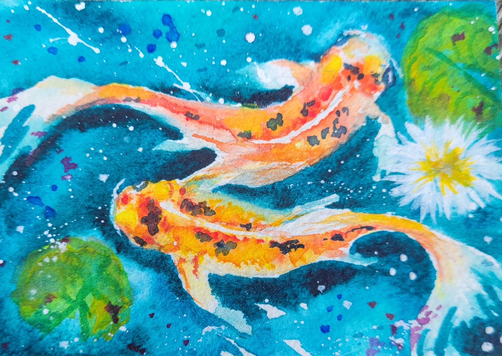 ACEO Diane Bentley Koi Signed COA Watercolor Fish COA Water Lilies Series