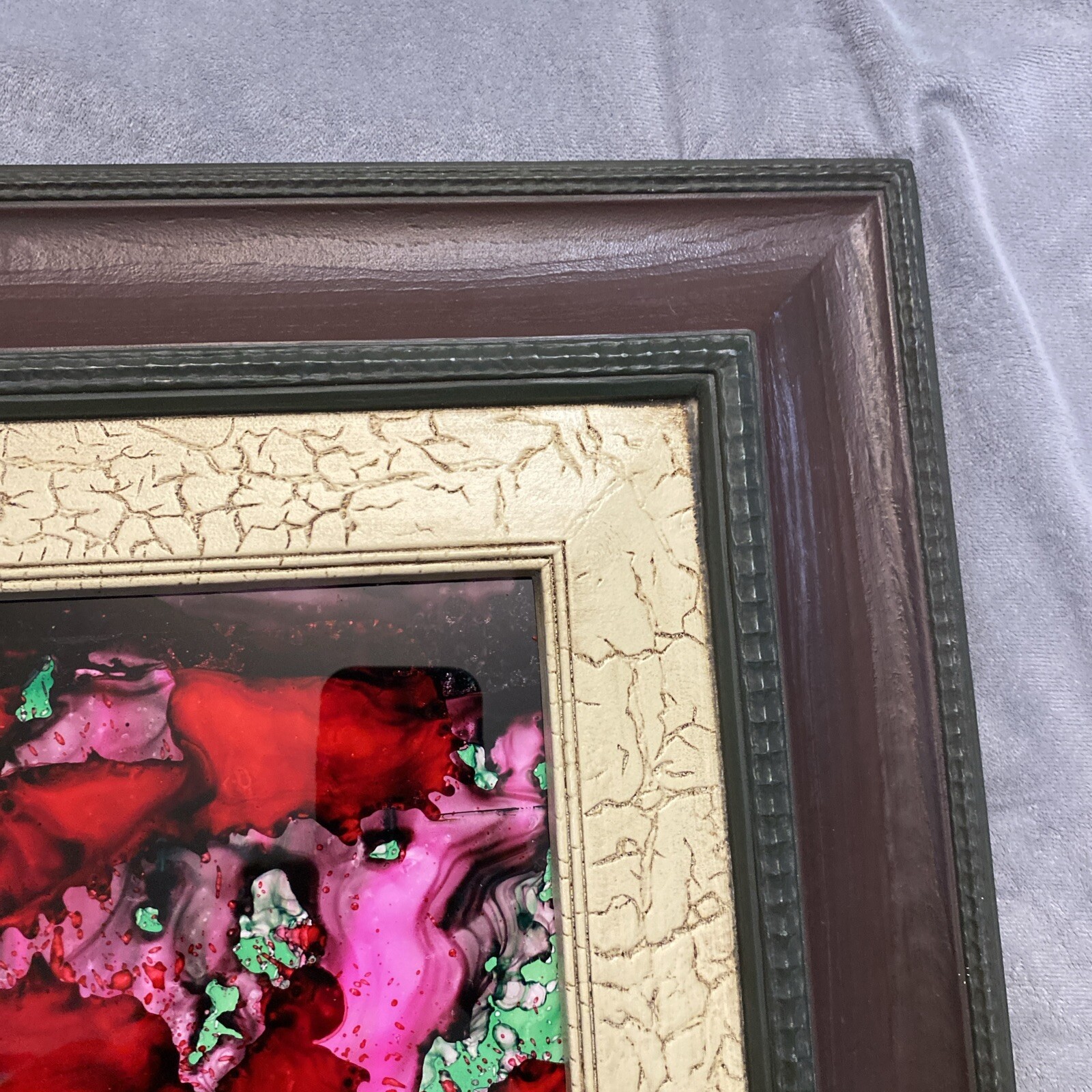 Abstract Glass Painting Expressionism Stained Framed 8 1/2”x13” 18”x22.5” Framed