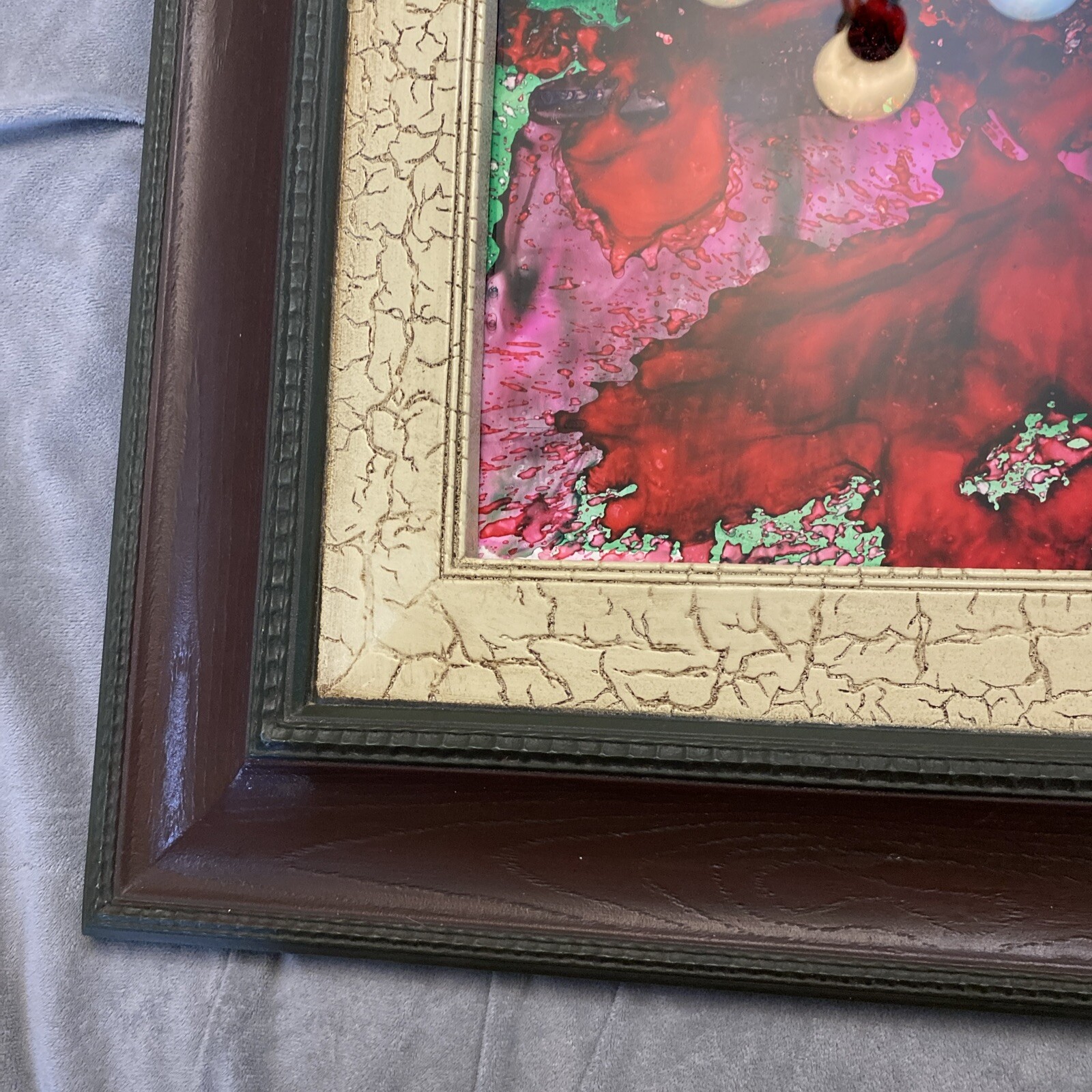 Abstract Glass Painting Expressionism Stained Framed 8 1/2”x13” 18”x22.5” Framed