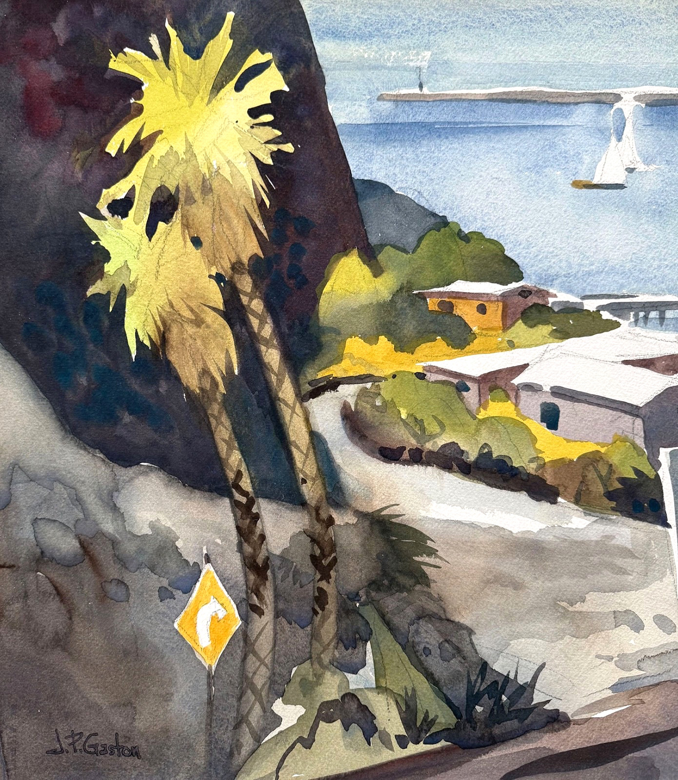VIEW FROM LOOKOUT POINT- CORONA DEL MAR, CaLiFoRnia ORIGINAL 1960s Painting