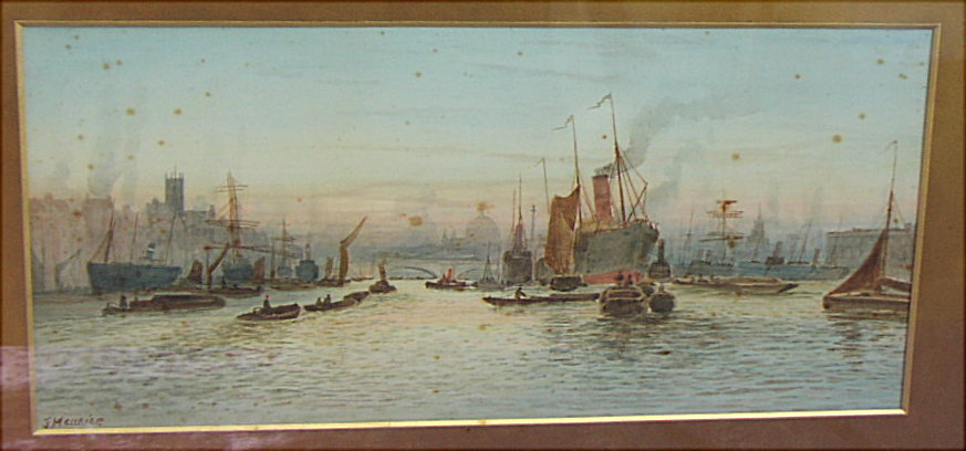 Altes Aquarell London Hafen um 1900 Watercolour England