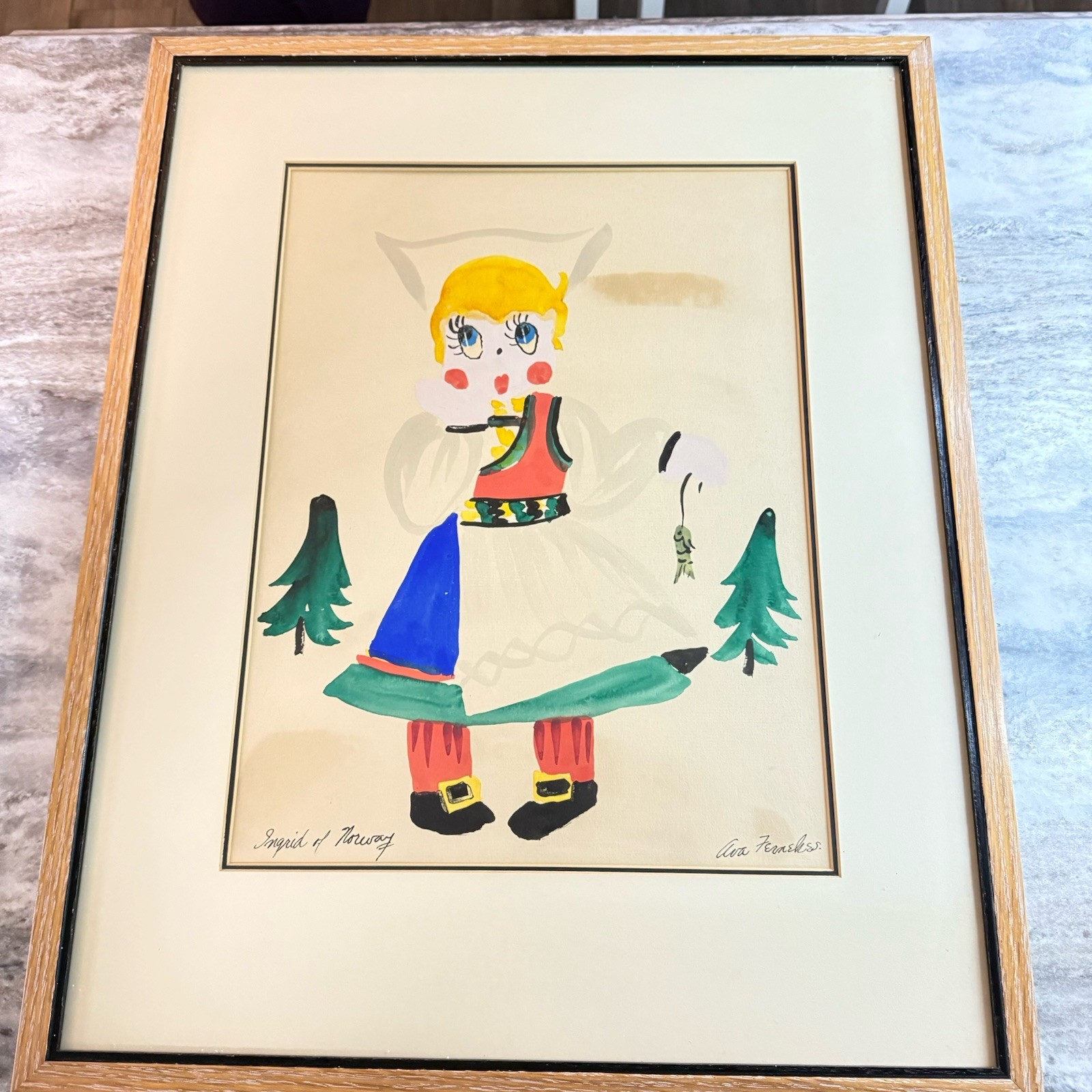 Ava Fernekes painting Vintage signed Listed WI artist 23x 18 1/2 Ingrid Norway