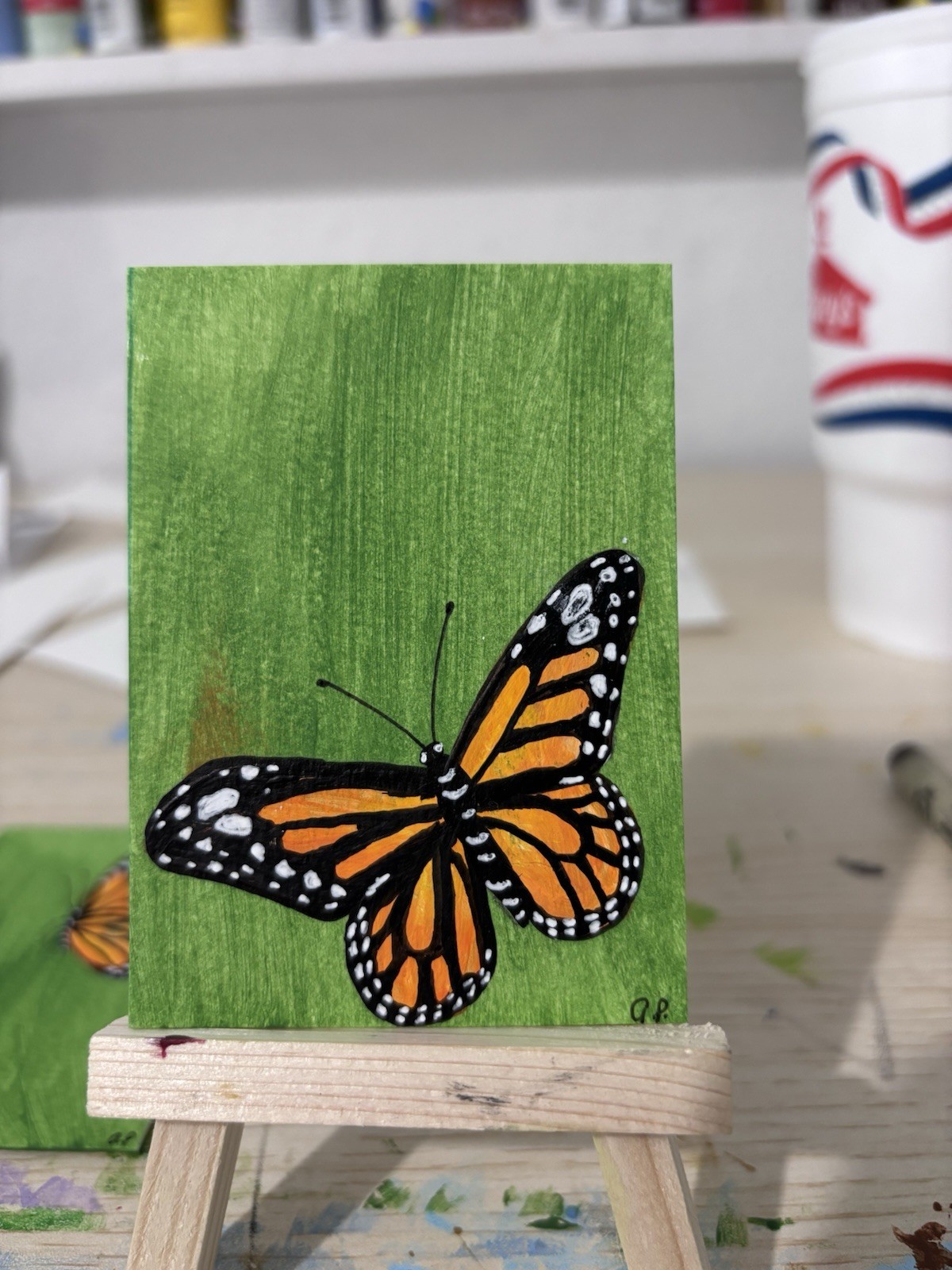 ACEO Original Art, Monarch Butterfly, Acrylic Marker Painting