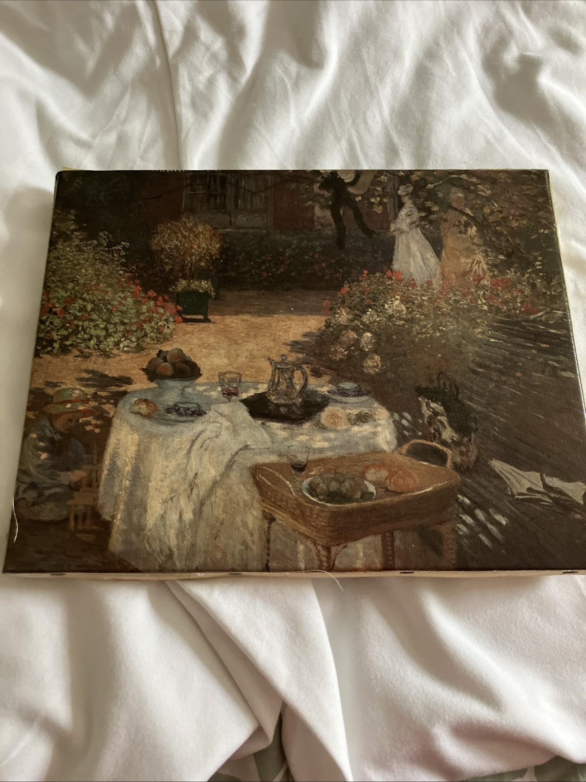 Vintage Claude Monet le Dejeunes Canvas Reproduction Painting 10 1/4 X 8” France