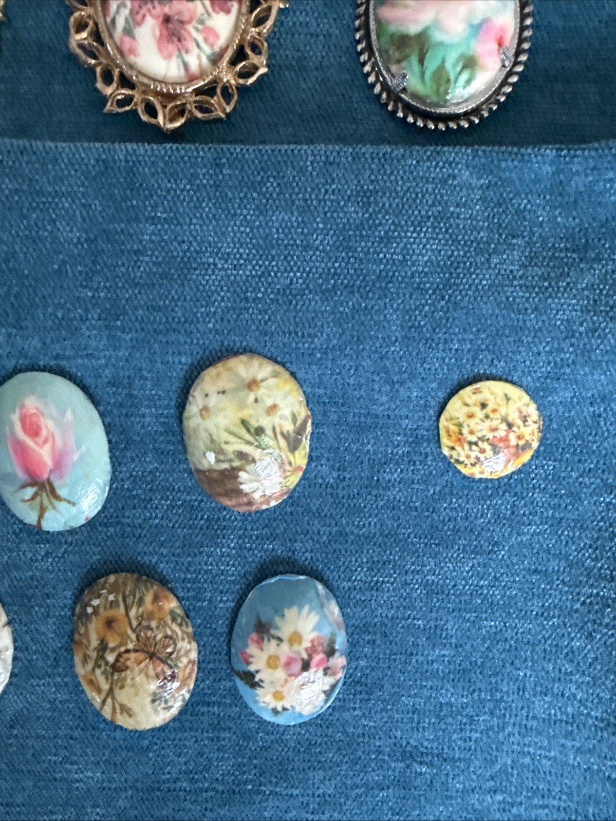 Hand Painted on Shell Flower Scene