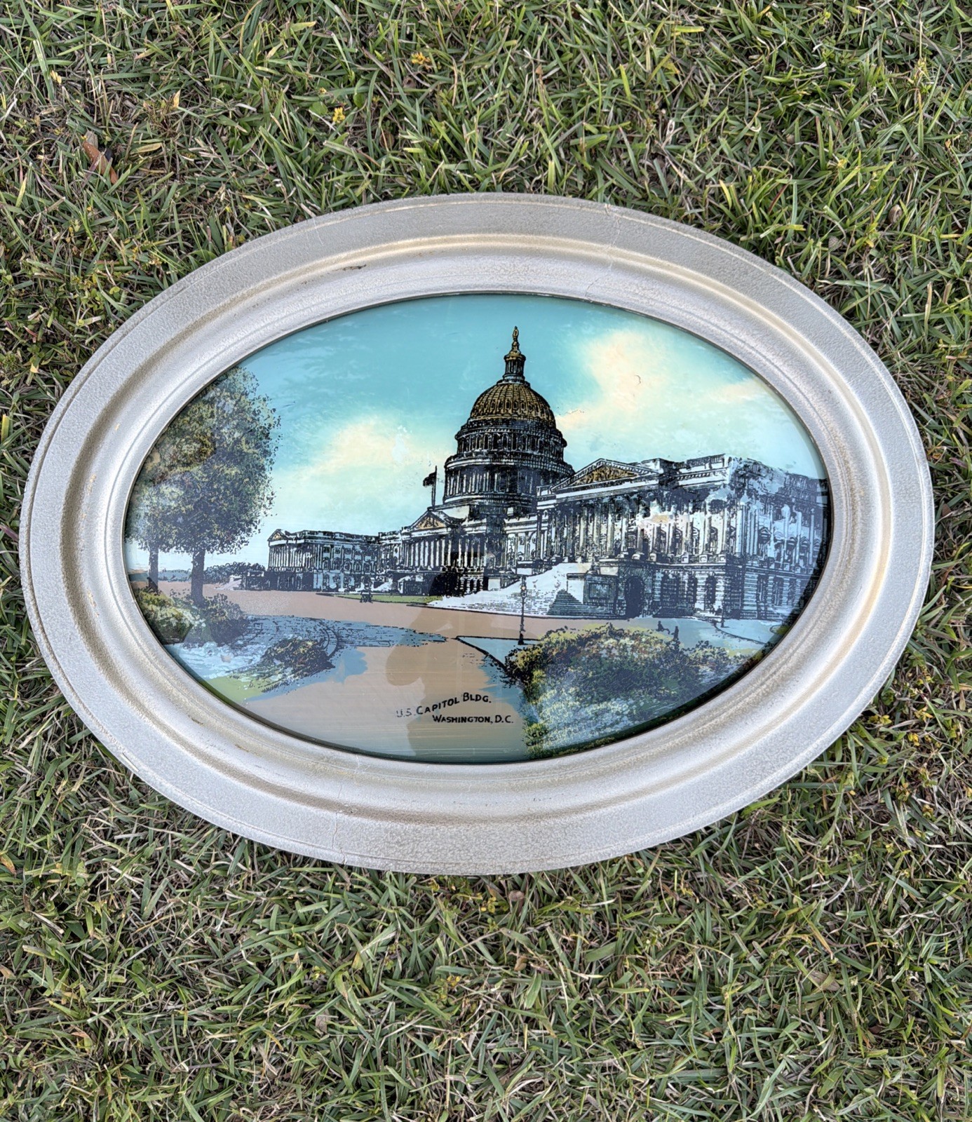 VTG Framed US Capitol Building Washington DC Reverse Painting Convex Glass VGC!