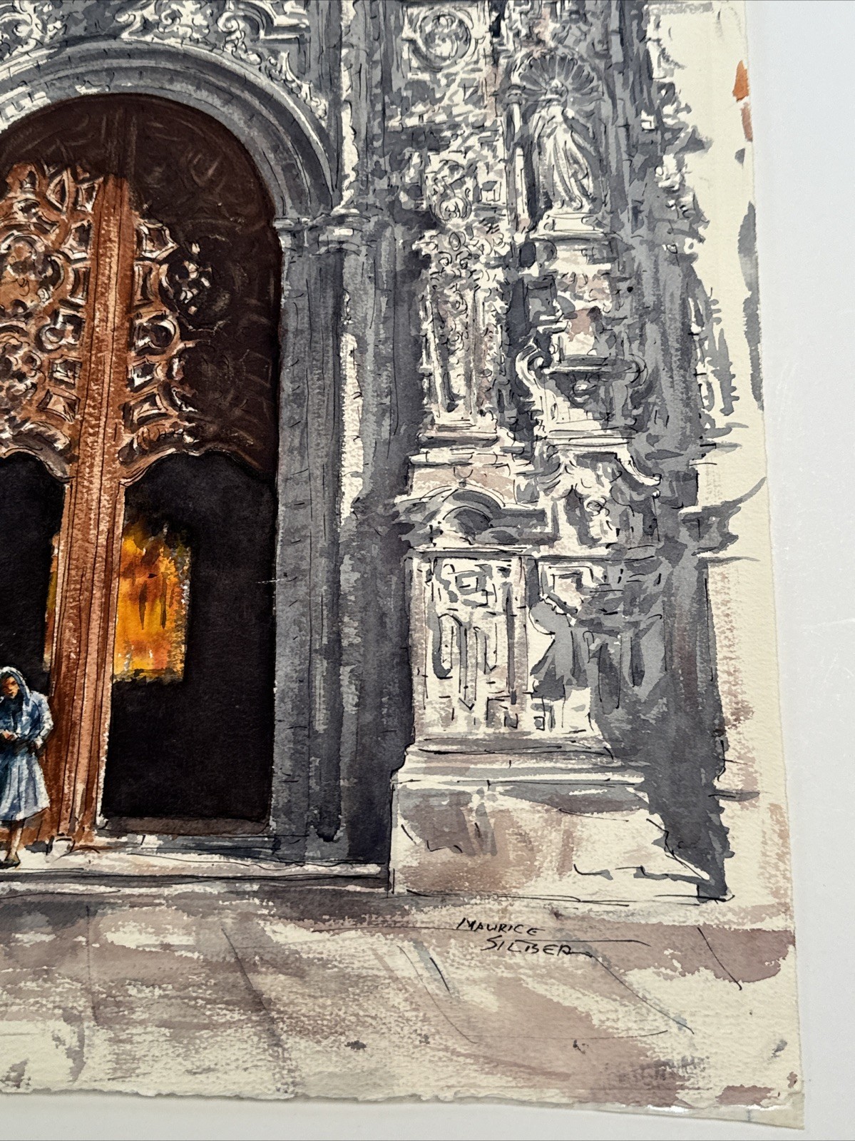 MUSEUM QUALITY PAINTING ARCHITECTURAL SOUTH AMERICA CHURCH MAURICE SILBER 1970