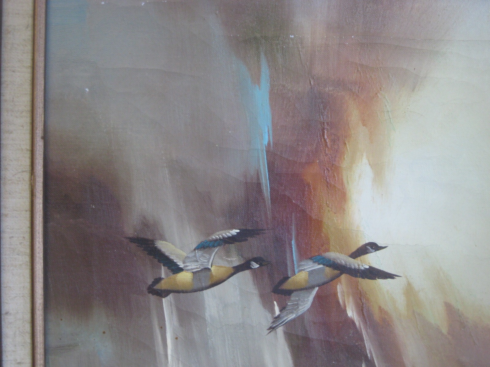 original signed Patrick framed painting geese duck flying nature scene wall art