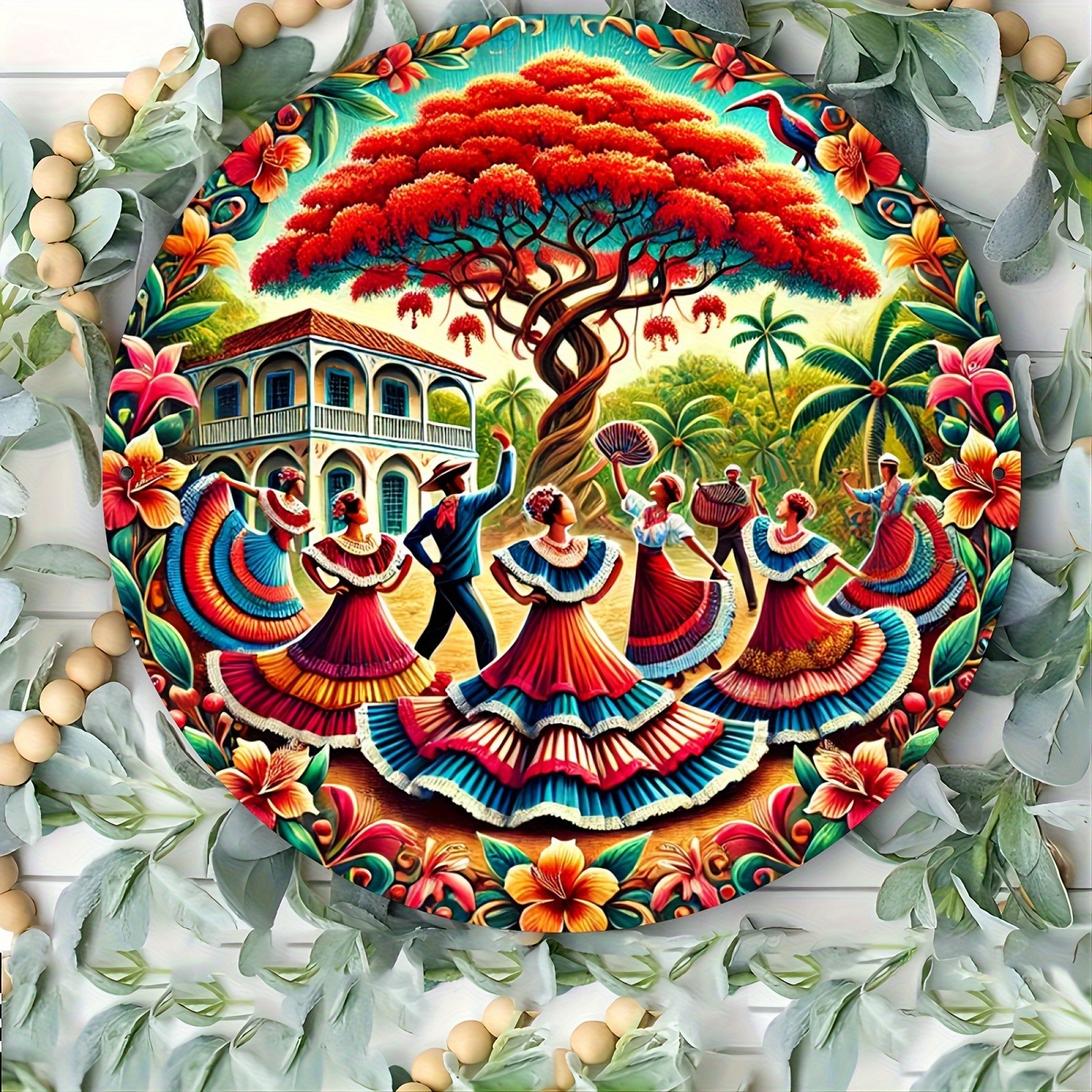 Puerto Rico Dance Style Round Aluminum Wall Decor Metal Sign