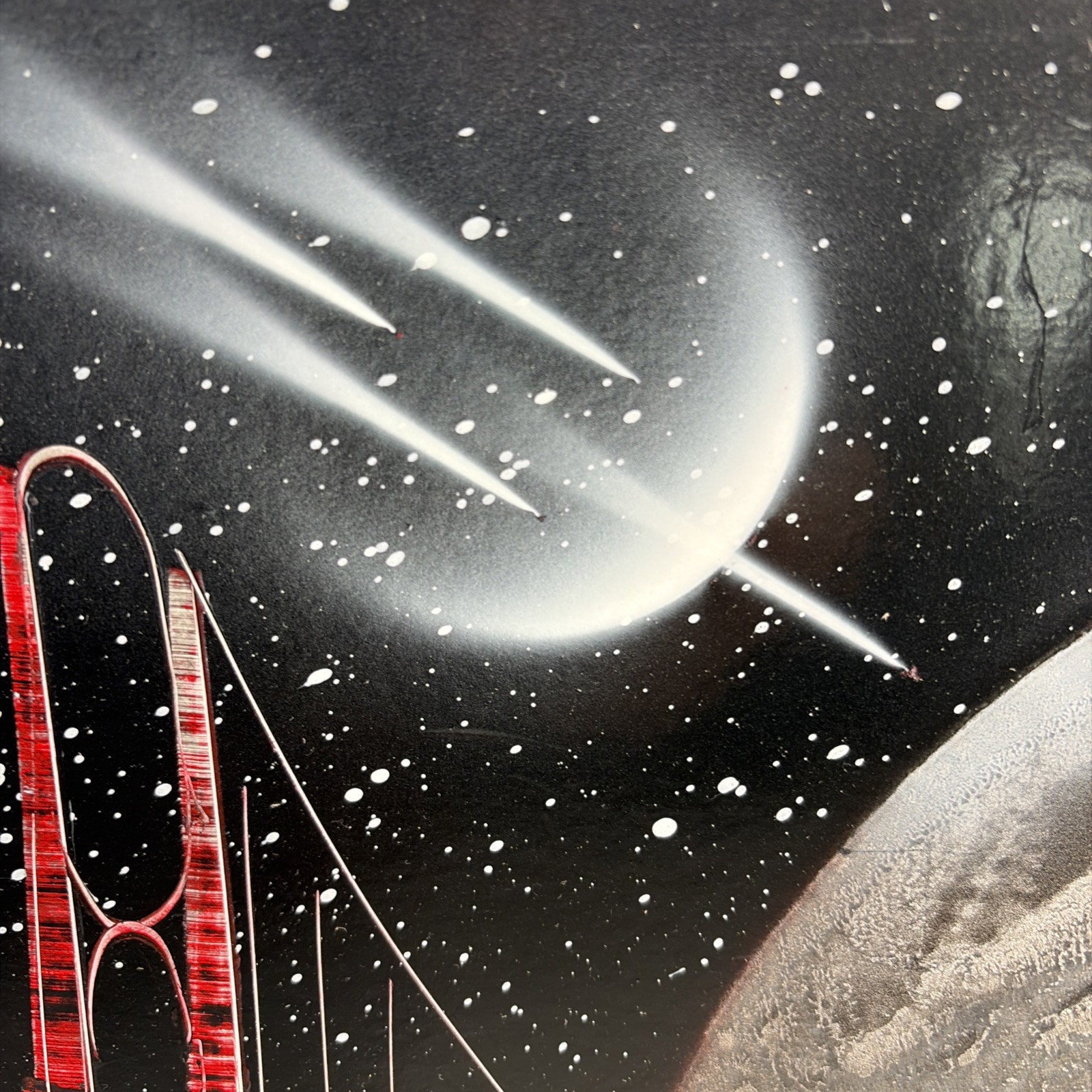 Original Spray Paint Art Painting Outer Space Sci-fi Planets Bridge Lighthouse