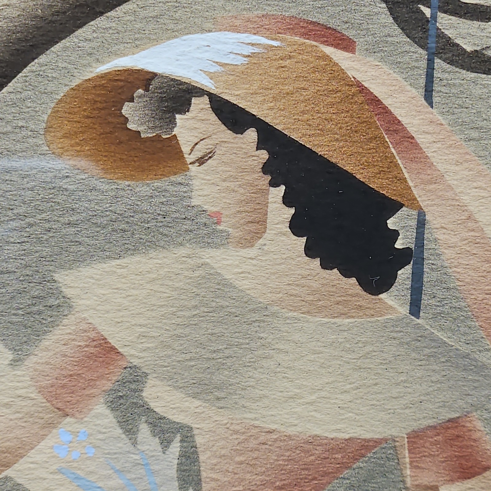 Art Deco Airbrushed Watercolor PRINT Lady with Parasol by Benjamin Harris