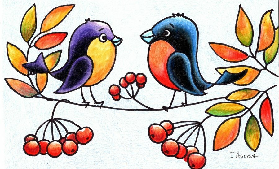Original painting on paper, BIRDS, landscape, signed, 5.5″x 8.75″, watercolor