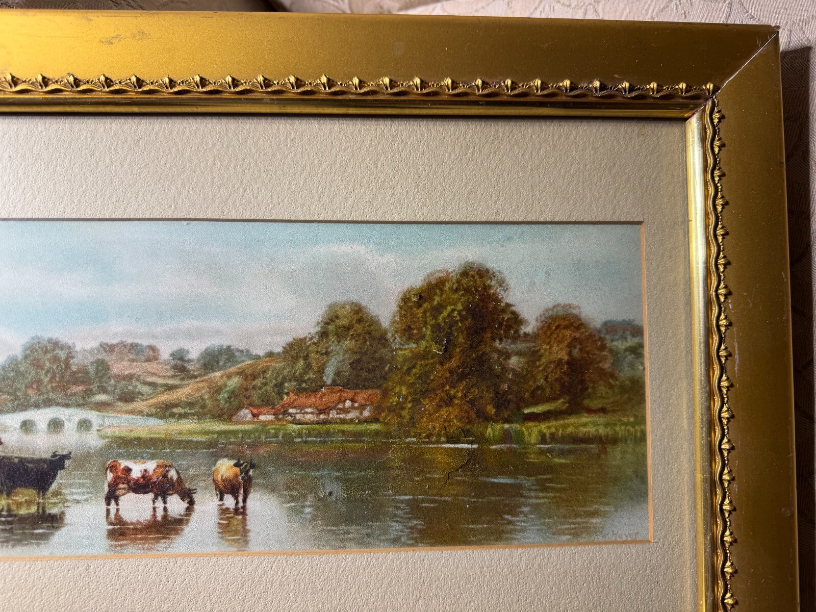 Frederick William Hayes (1848 – 1918) «Cattle By River» Mixed Media Painting