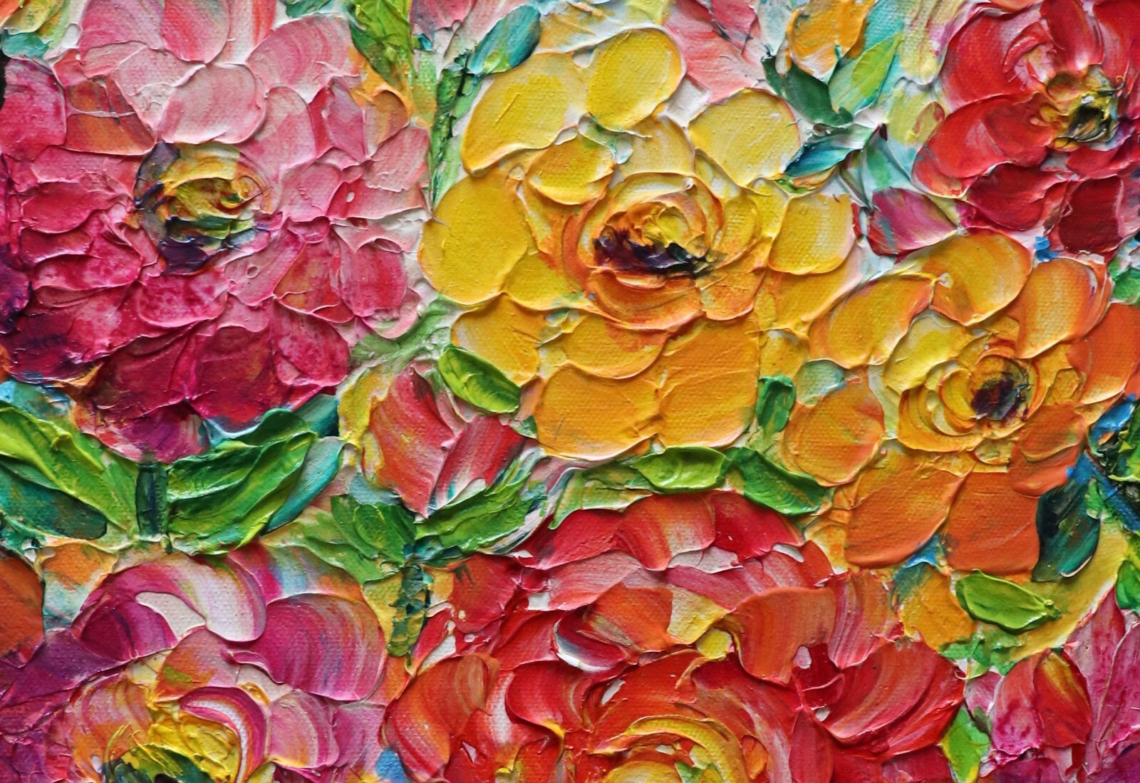 Zinnia Rose Painting 12×12 Colorful Floral Impasto Wall Art Canvas