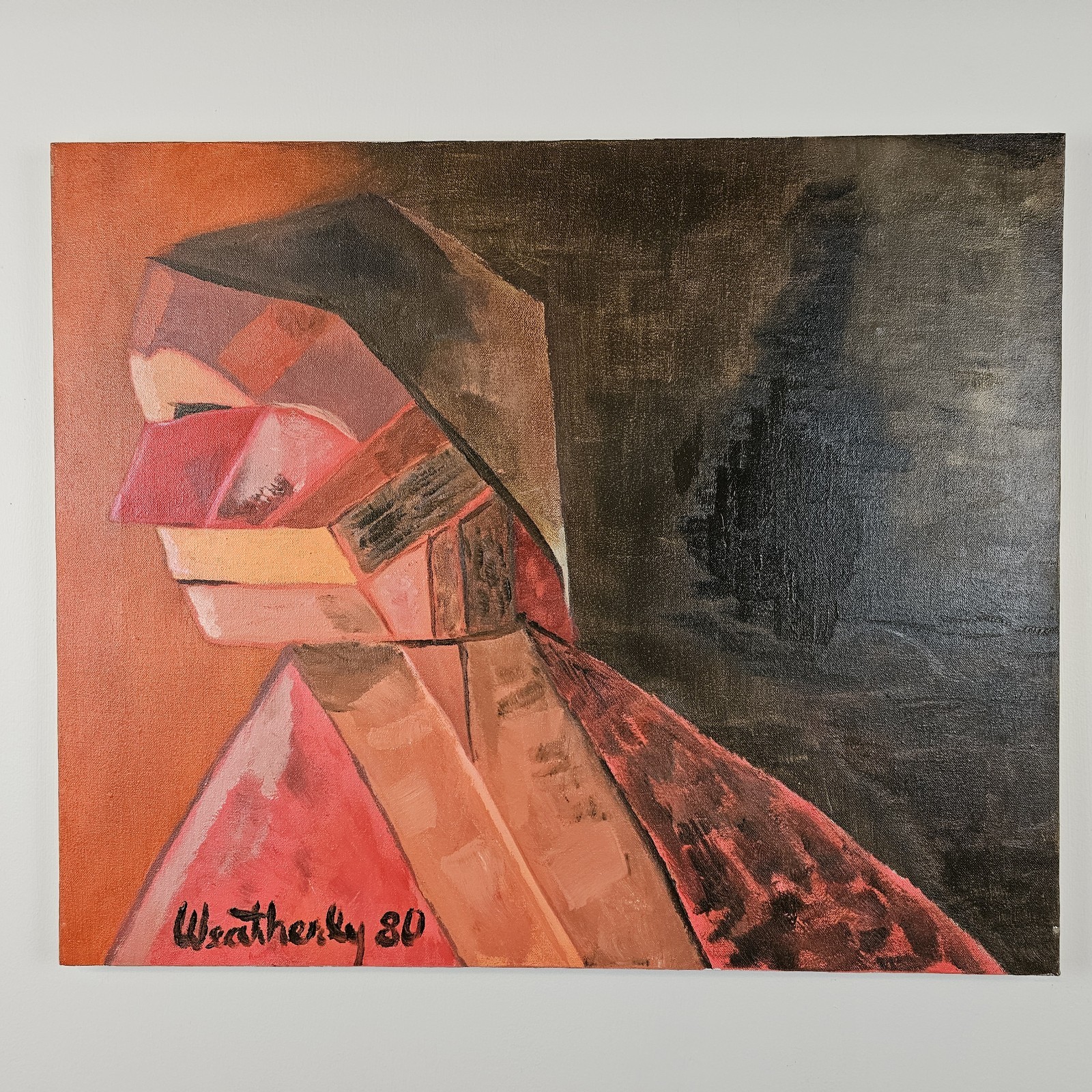 ART – Vintage Original Signed Weatherly Abstract Painting 24×20 VTG 1980 Art