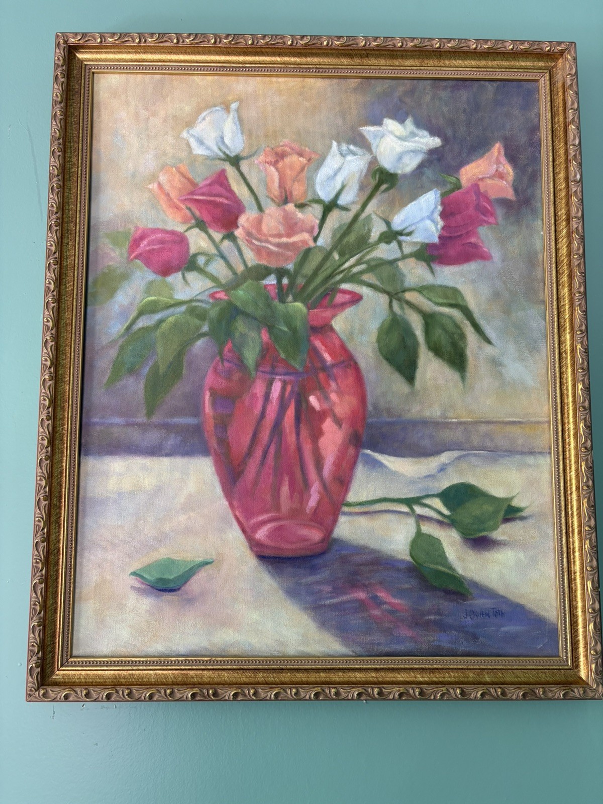 Original Signed Painting Of Flowers In A Vase 20X16
