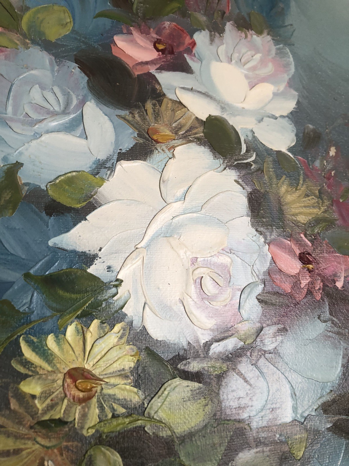 C Nichols Flower Painting Canvas 24×12” Impasto Multi Color Flowers In Vase