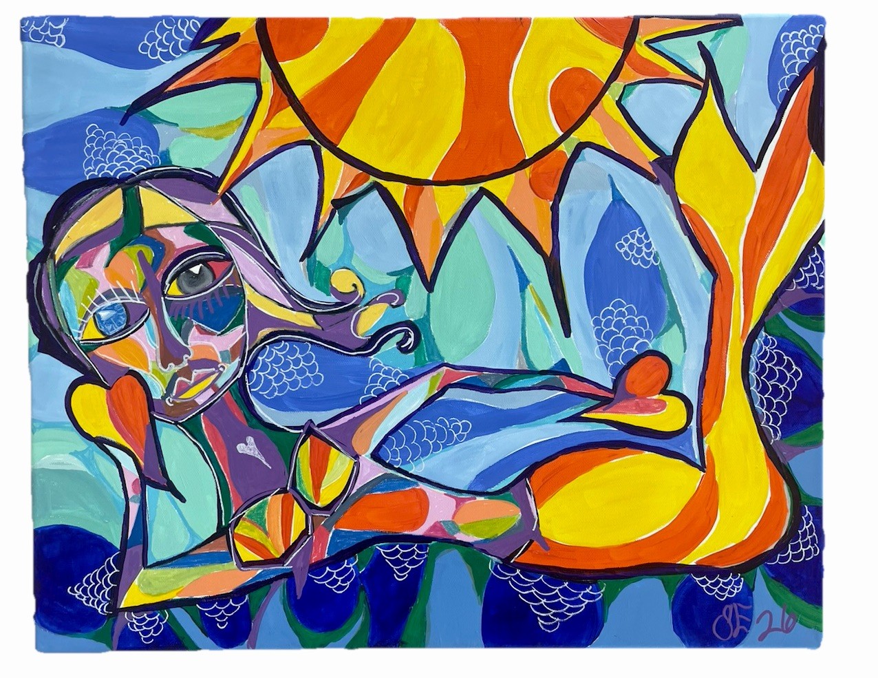 PABLO PICASSO Mermaid and SUN Ocean PAINTING CUBISM Signed and Dated
