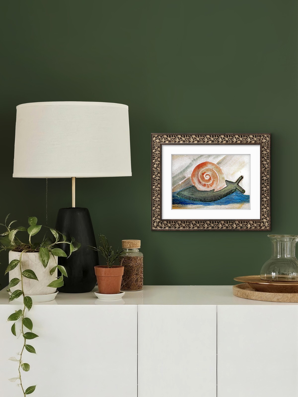 Garden Snail Whimsical Original Impressionist Watercolor 5×7 Signed