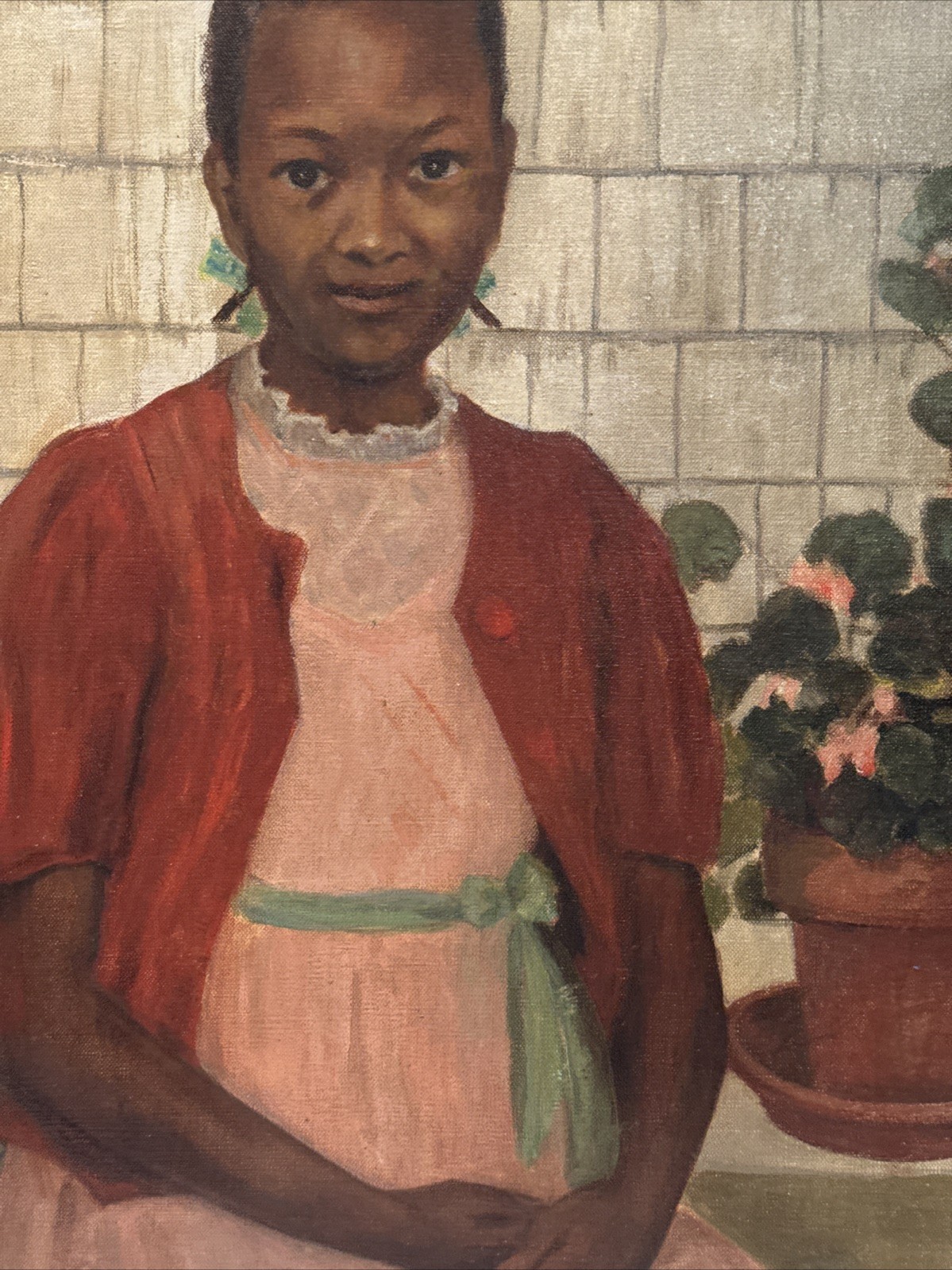 ANTIQUE PAINTING BLACK GIRL YOUNG WOMAN AFRICAN AMERICAN OIL SIGNED RUTH 24 INCH