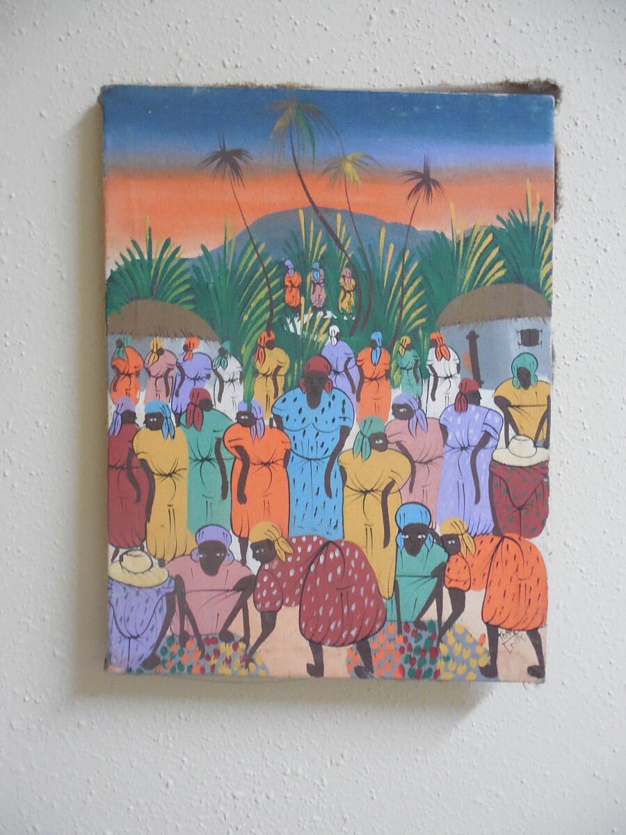 VINTAGE ORIGINAL HAITIAN OIL PAINTING BY TONY LOUS HAITI 16″ 12 1/4″