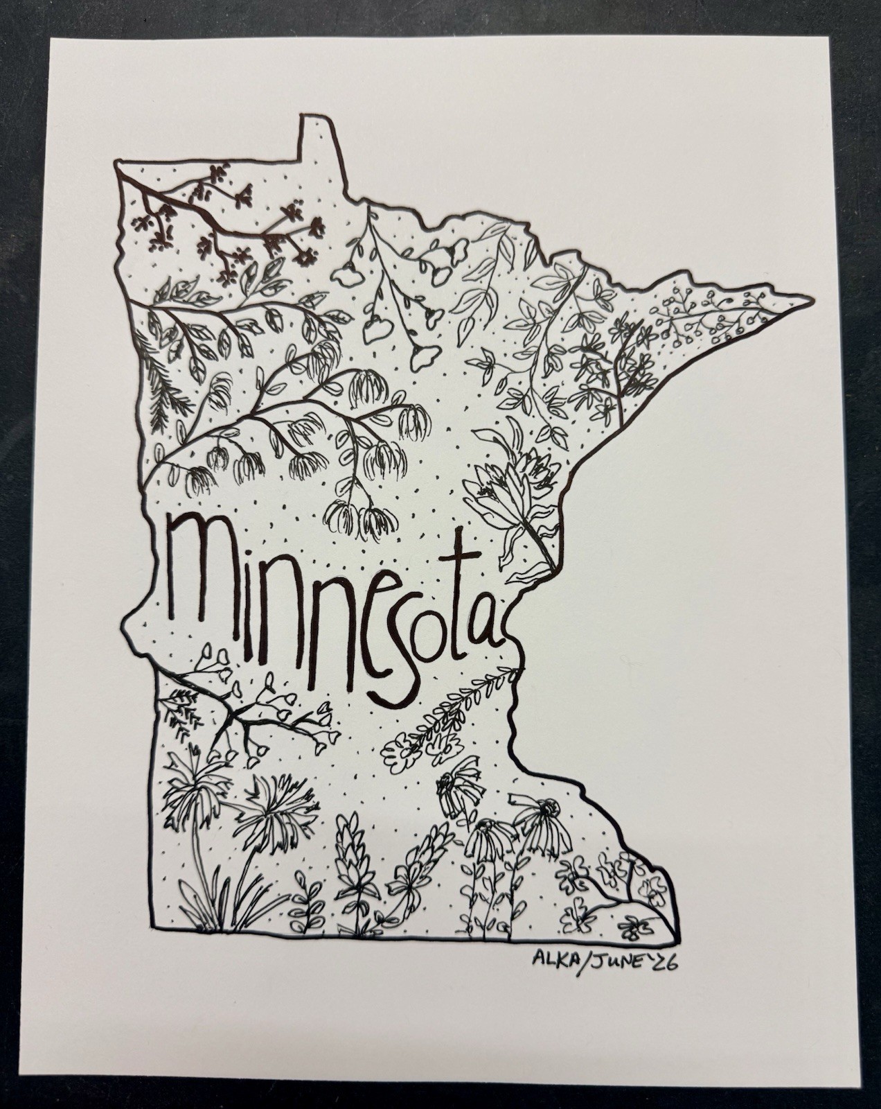 MINNESOTA state art handmade wall Paper artist signed original 8.5X11″ unframed
