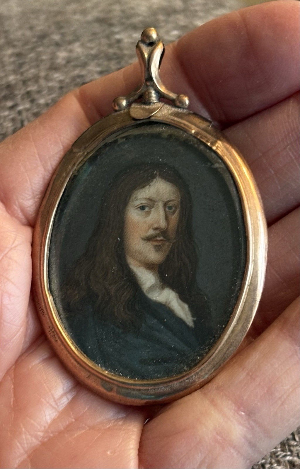 Portrait Miniature of Long Haired Gent in Gold Filled 9k ? Frame Untested