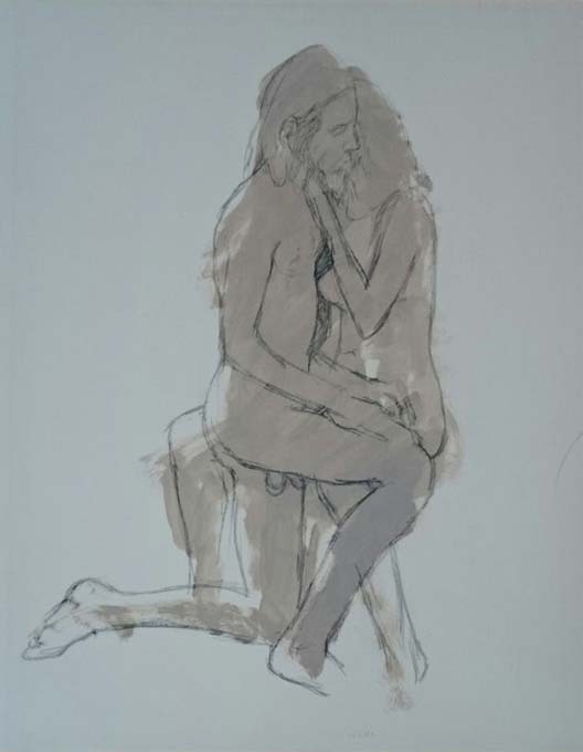 Norio Azuma «Nude Drawing» Oil & Pencil on Paper Embossed Signed