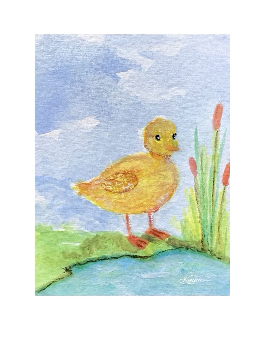 ACEO By Kenna Painting Original HP Duckling By Pond 2.5” X 3.5” Signed ÀTC