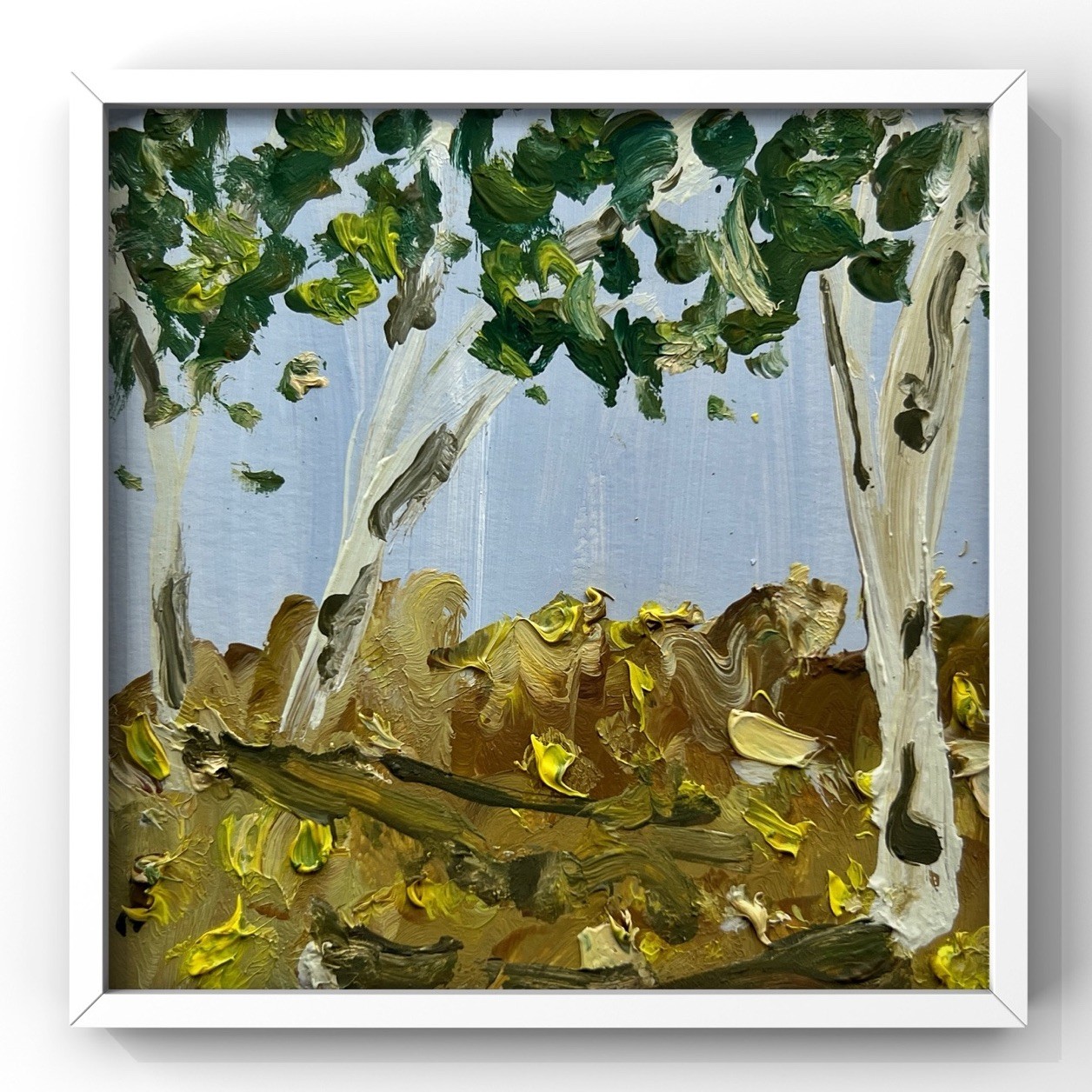 Ozark Highlands Birch Forest Semi Abstract Framed Painting for Earthy Home Decor