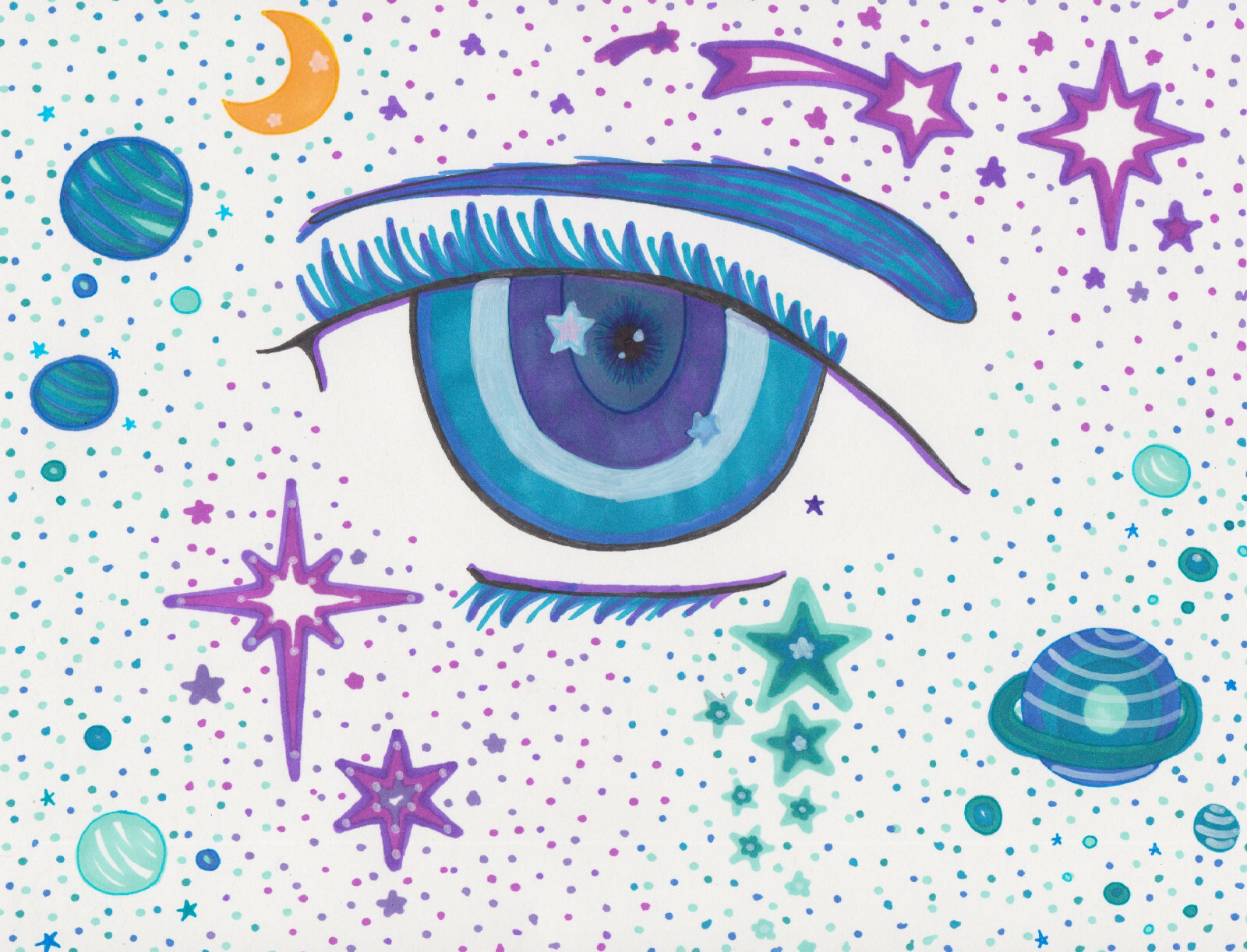 GALAXY EYE IN MARKER ORIGINAL ARTWORK GREAT BIRTHDAY GIFT!!! FREE SHIPPING!!!