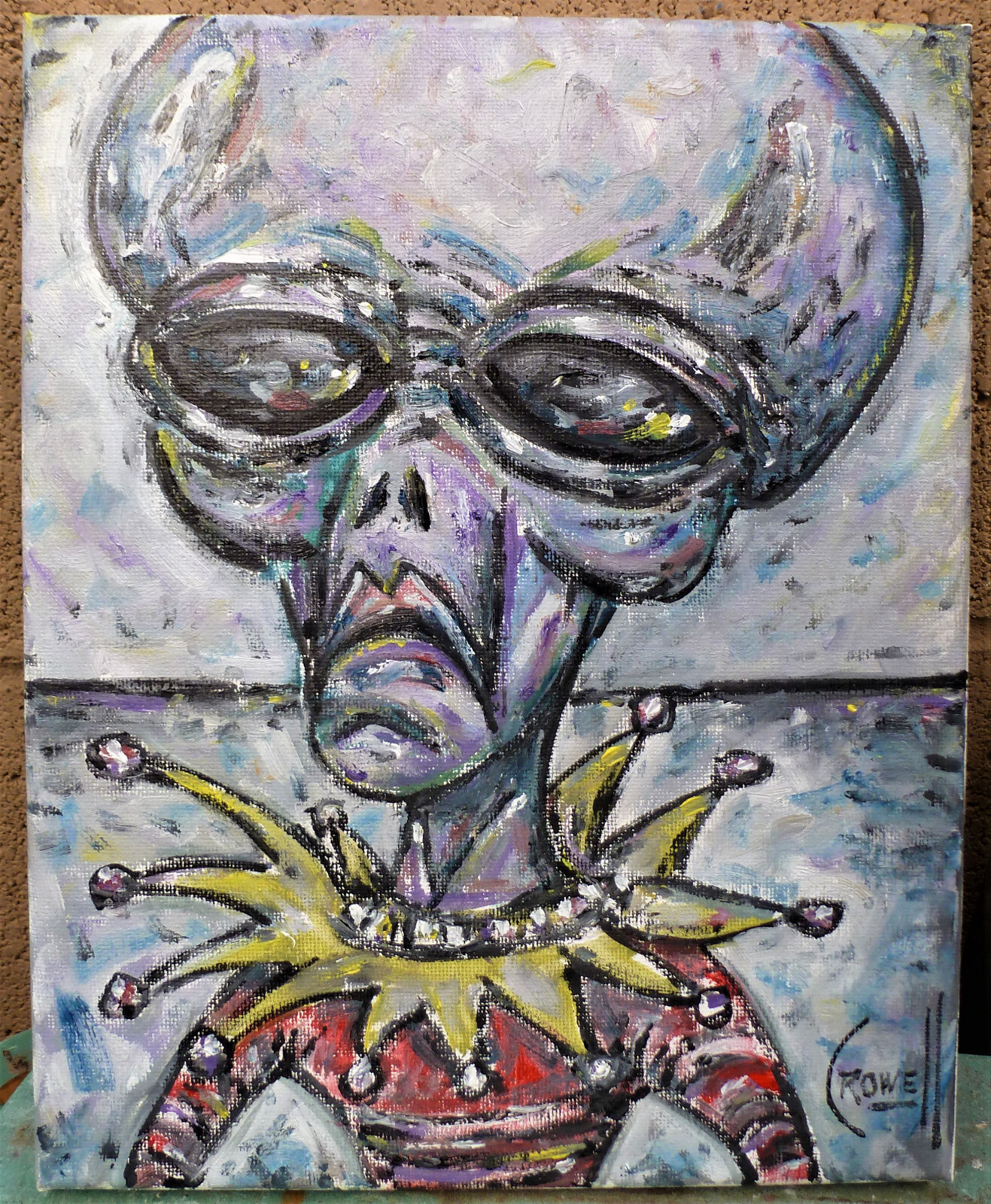 AN UPSET ALIEN new 8×10 oil painting original art outer space Wow signed Crowell