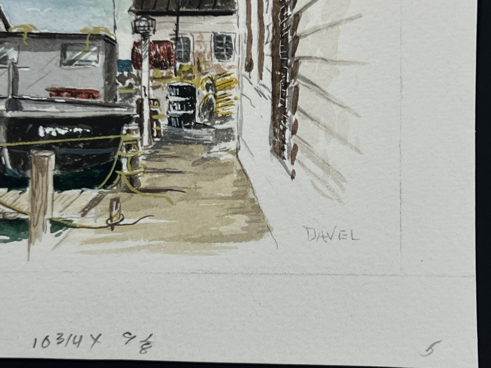 Watercolor Painting Fishing Boat Unloading Catch At Harbor 4×6″ Fine Art Davel