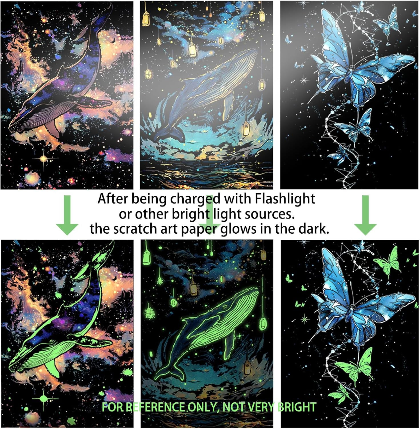 Glow in the Dark Scratch Art Paper，Engraved Landscape Scratch Painting Rainbow B