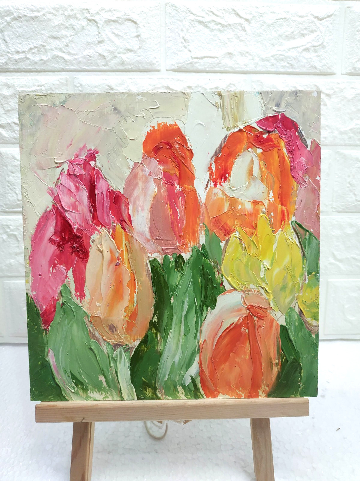 Original oil painting Tulips Bouquet Flower Still life Artwork Floral art 8.5x9O