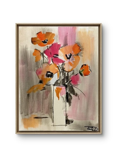 Original Modern Abstract Expressionist Flowers 14×11 Canvas Signed