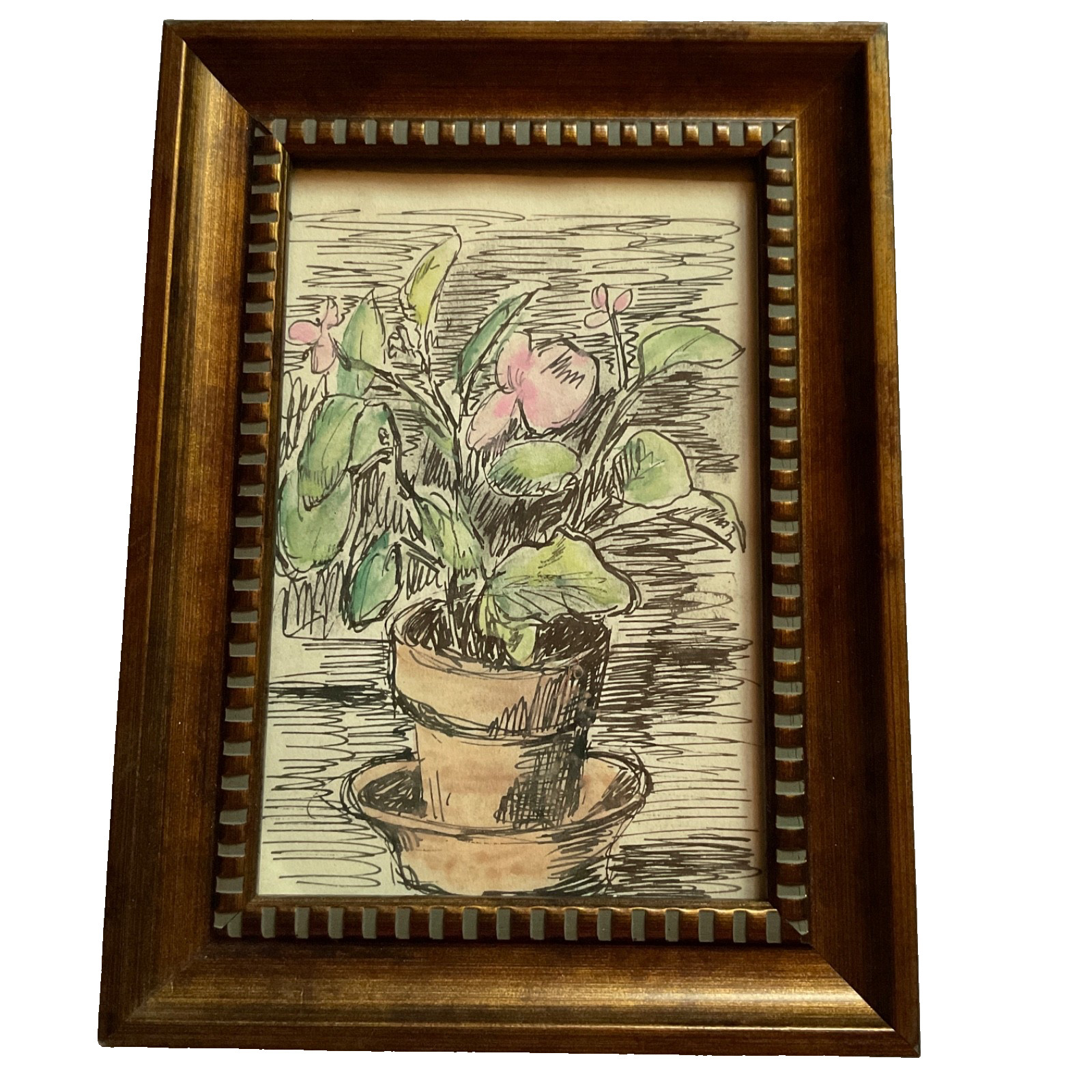 Vintage watercolor PAINTING hand painted original flower floral pen ink plant