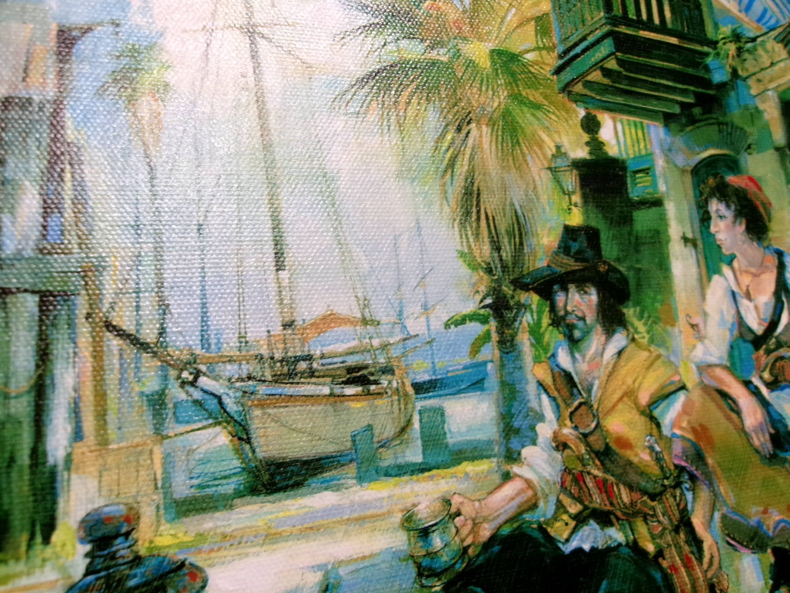 TOMMY G THOMPSON «WAITING FOR LAFITTE» 13/450~FRAMED OIL PAINTING W/ CERTIFICATE