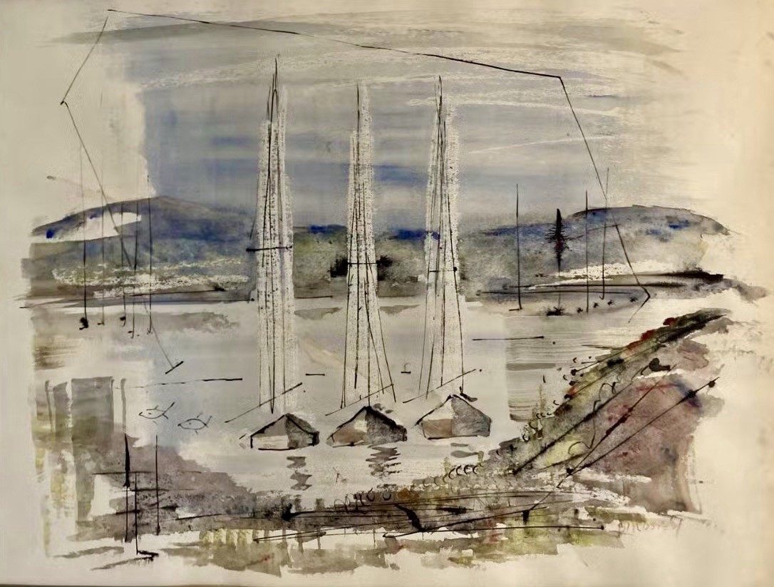 Large Original Signed Alfred Birdsey Watercolor Bermuda Harbor Early 1900’s