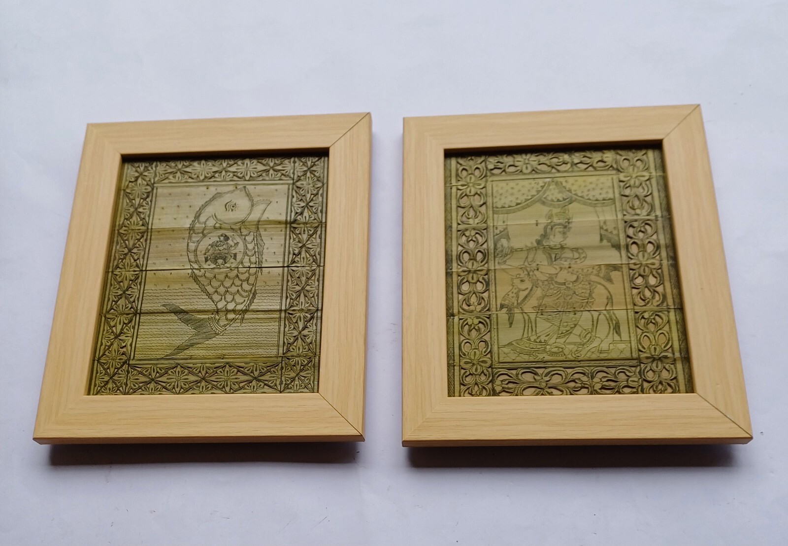 Orginal Handmade Palm Leaf Engraving Pattachitra Frame Set Of 2nos Wall Hanging