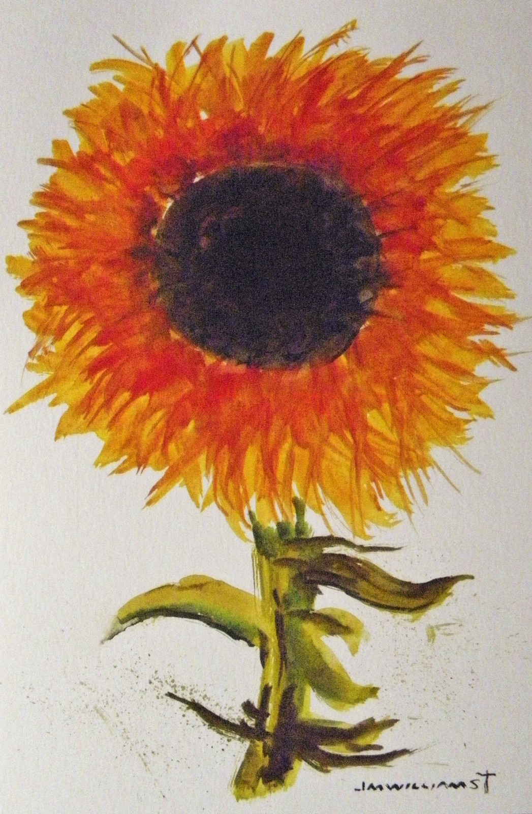 ORIGINAL Sunflower FLOWER WATERCOLOR Painting JMW art John Williams Realism