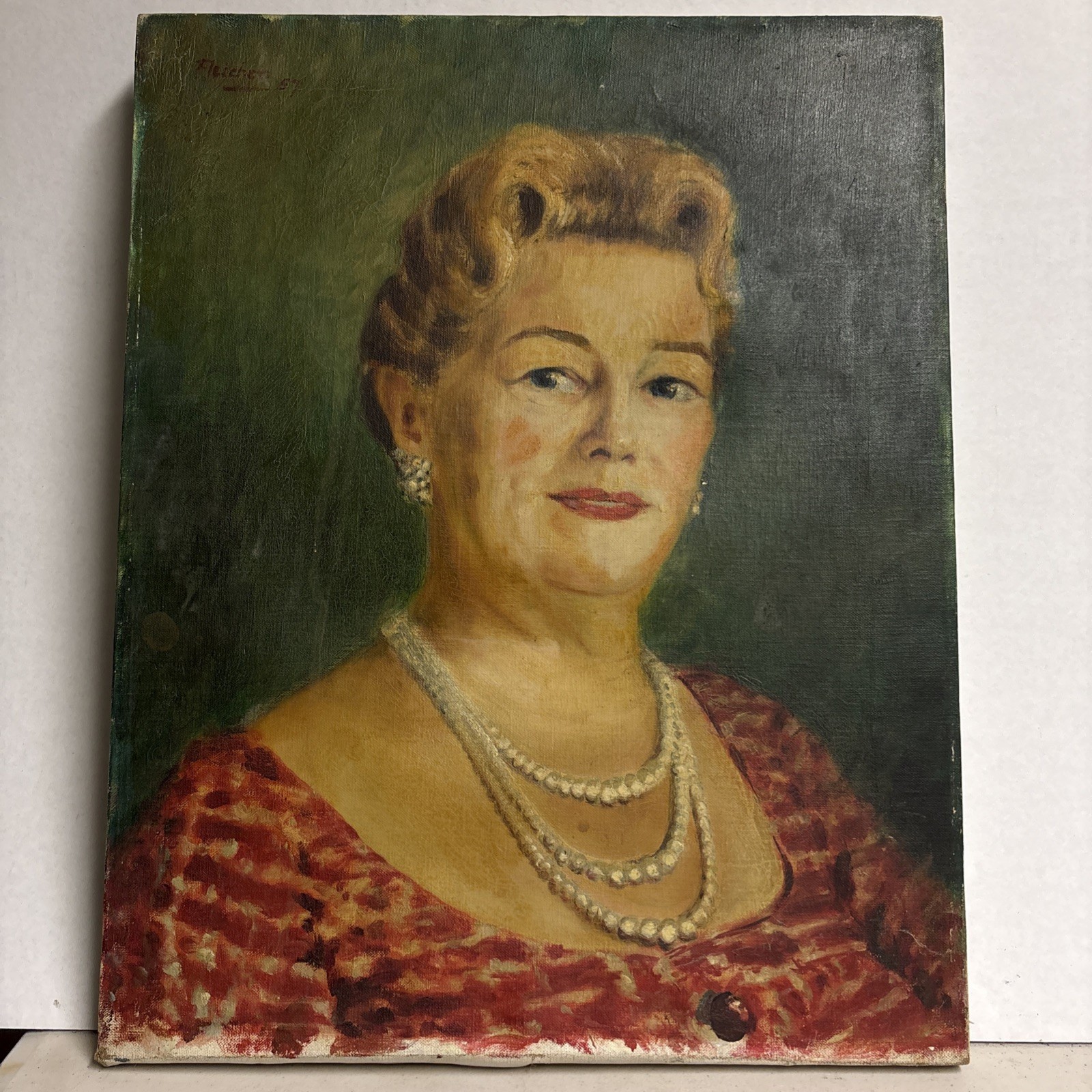 Antique 1957 oil painting portrait Canvas Signed Bramwell Fletcher.