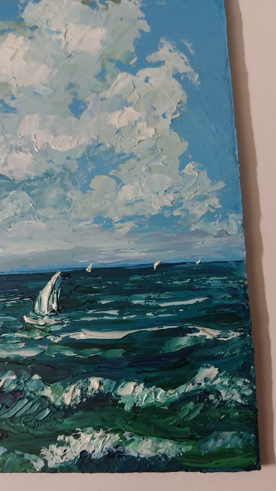 Framed Sailboats Art Cloudy Sky Seascape 4×6 inch Impasto Oil Painting Original